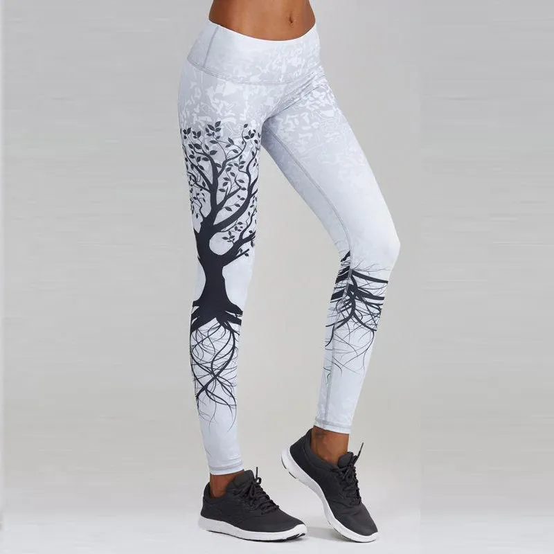 Women's Leggings Digital Print Pants Trousers Stretch Pants - White