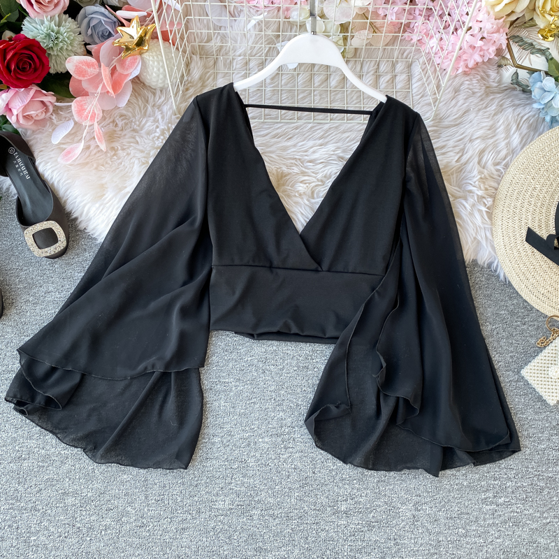 Chiffon Slim Ruffle Sleeve Shirt