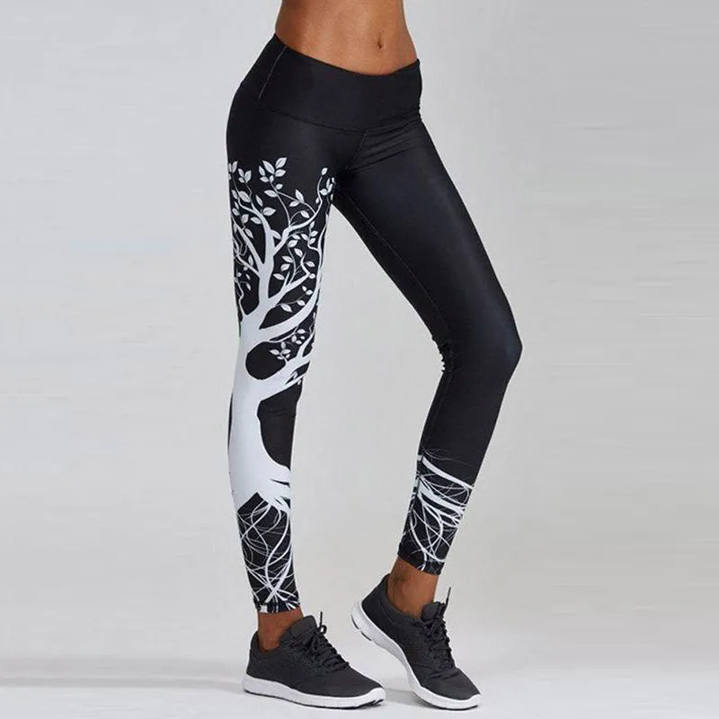 Women's Leggings Digital Print Pants Trousers Stretch Pants - Black