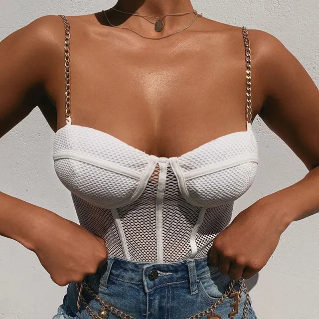 Grid Chain Sling Bottoming Shirt White - Shop at LoveMi