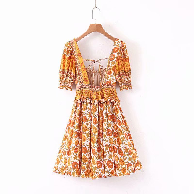 Winter new cashew flower dress elastic waist sexy skirt