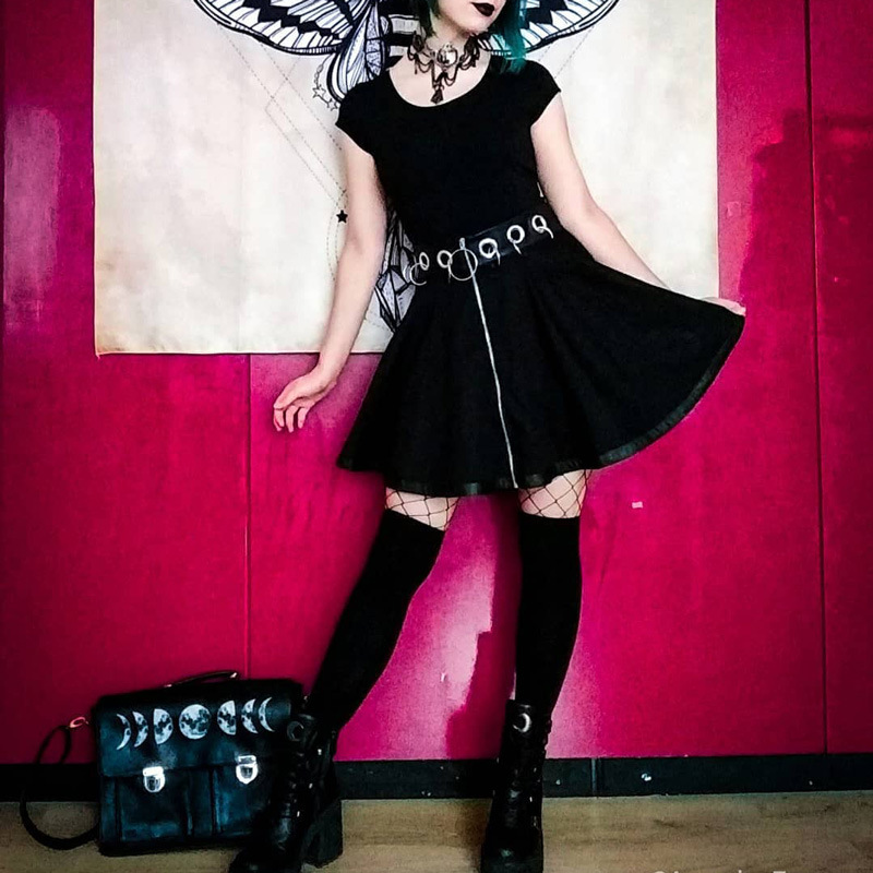 Hoop openwork stitching zip skirt