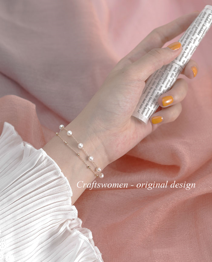 Women's natural freshwater pearl double bracel