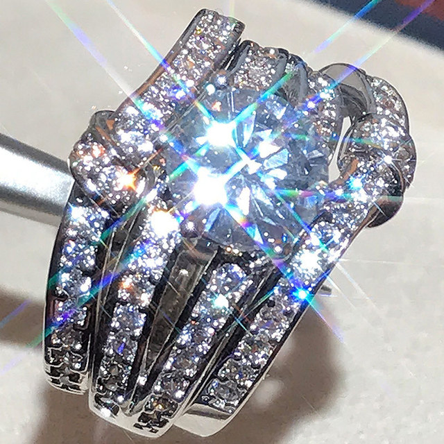 European and American exaggerated fine zircon three-piece ring