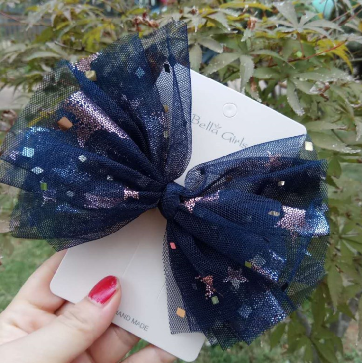 Korean Yarn Big Bow Hair Clip Blue - Shop at LoveMi