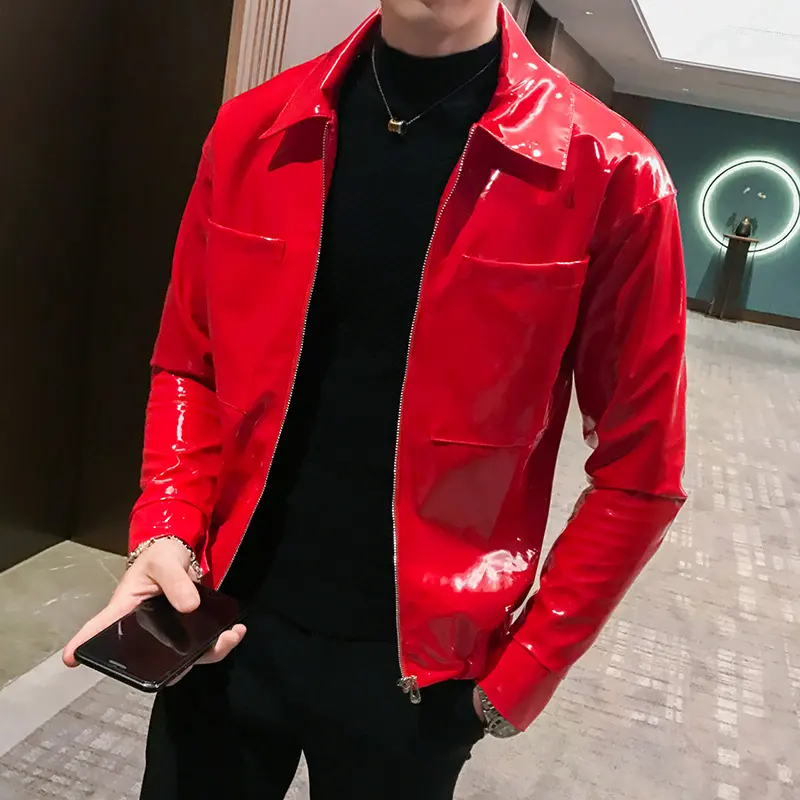 Handsome Motorcycle Jacket PU Leather Lapel