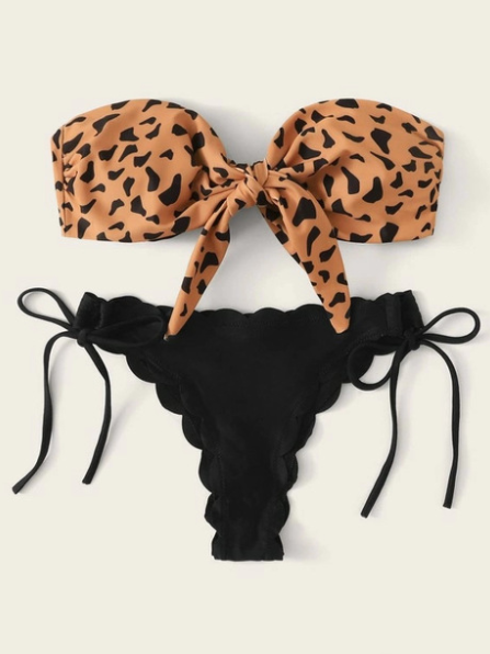 Printed leopard bikini split swimsuit