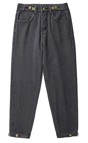 Women's loose Korean jeans with high waist - Grey