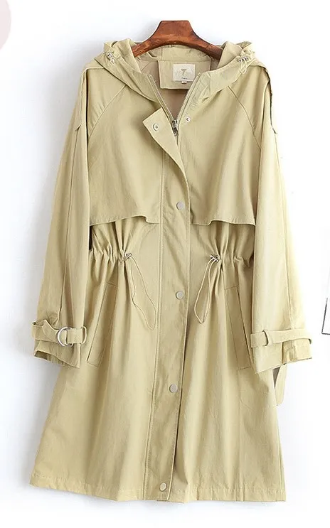 Hooded straight women's trench coat Khaki - Shop at LoveMi