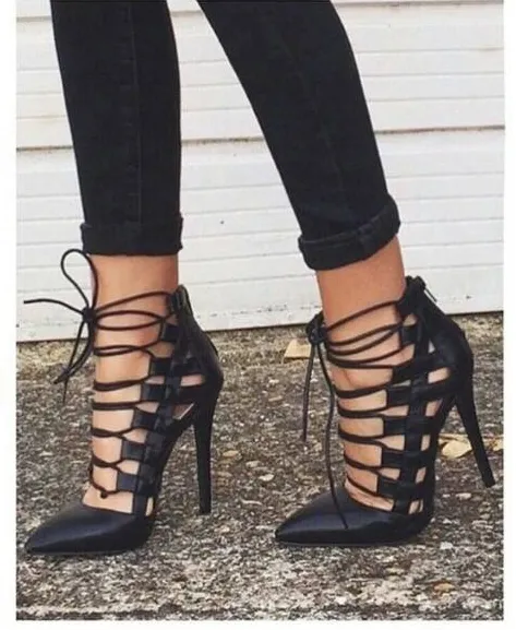 Pointed toe high heel lace up Roman shoes Pointed Toe High Heel Lace Up - Shop at LoveMi