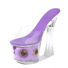 Steel chunky heel non-slip crystal sandals - Purple - View 1
