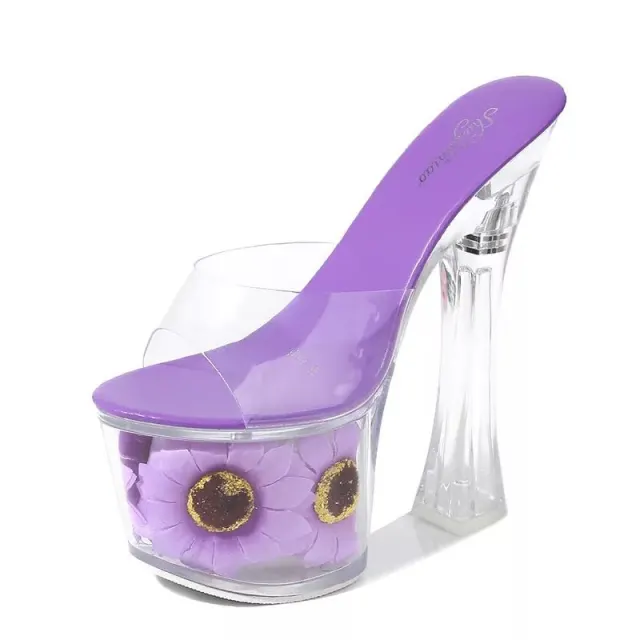Steel chunky heel non slip crystal sandals Purple - Shop at LoveMi