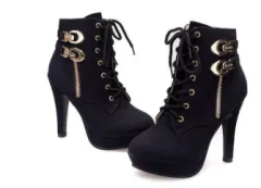 Platform Platform Stiletto Boots - Black - View 1