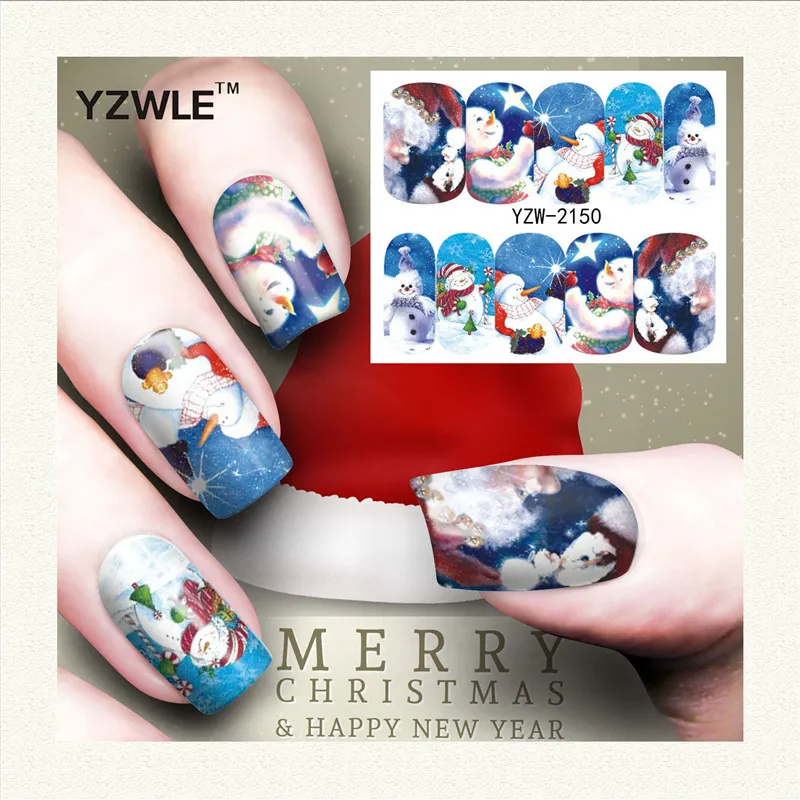 Red snowflake deer snowman nail sticker - Yzw2150