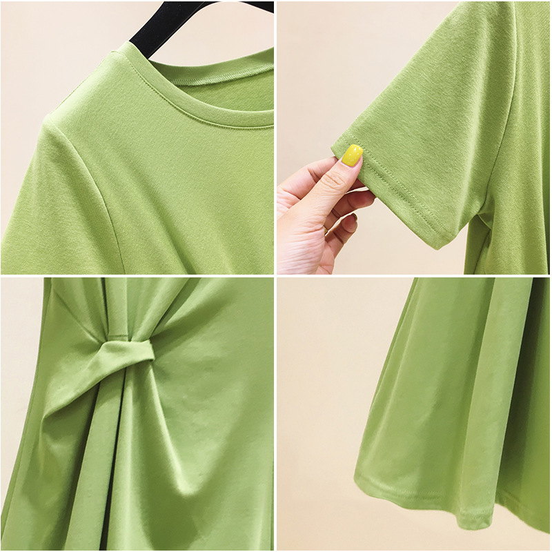 Fruit green careful waist short-sleeved dress women