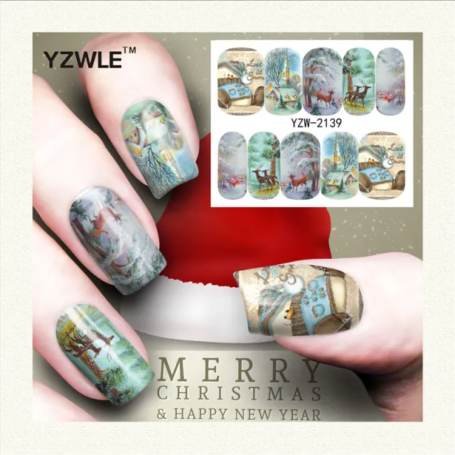 Red snowflake deer snowman nail sticker Yzw2139 - Shop at LoveMi