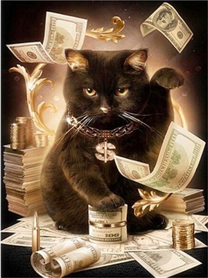 لوحة ماسية يدوية بتصميم القطة السوداء الحظ