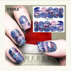 Red snowflake deer snowman nail sticker - Yzw2141 - View 1