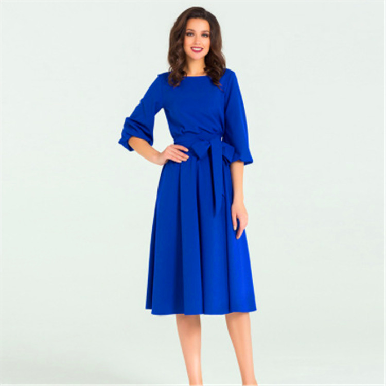 فستان أنيق خط A بياقة دائرية