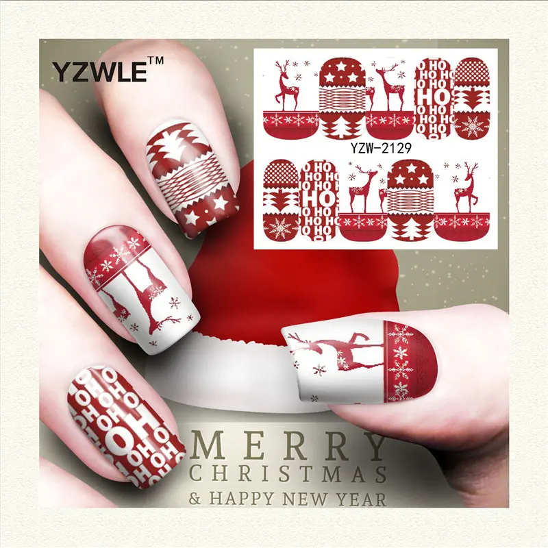 Red Snowflake Deer Snowman Nail Sticker