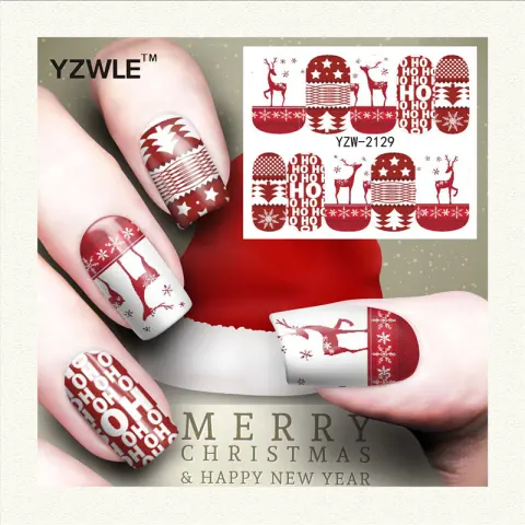 Red Snowflake Deer Snowman Nail Sticker