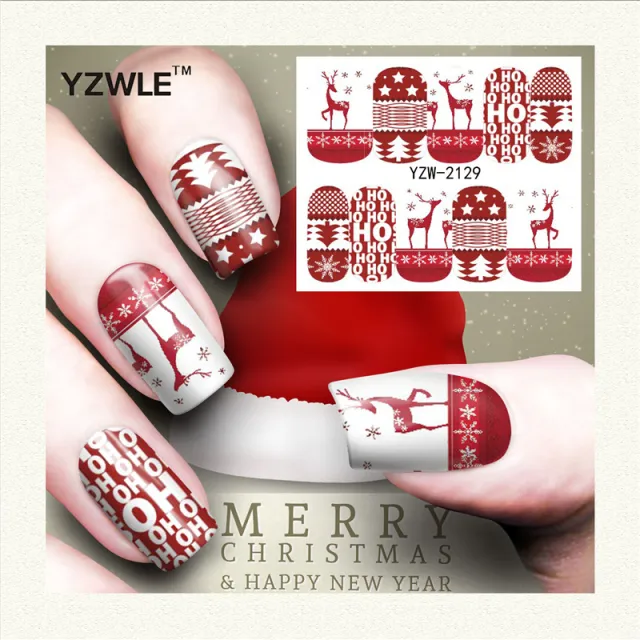 Red snowflake deer snowman nail sticker Yzw2129 - Shop at LoveMi
