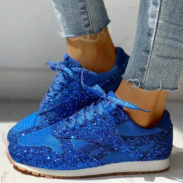 Wedge heel sequins casual shoes Blue - Shop at LoveMi