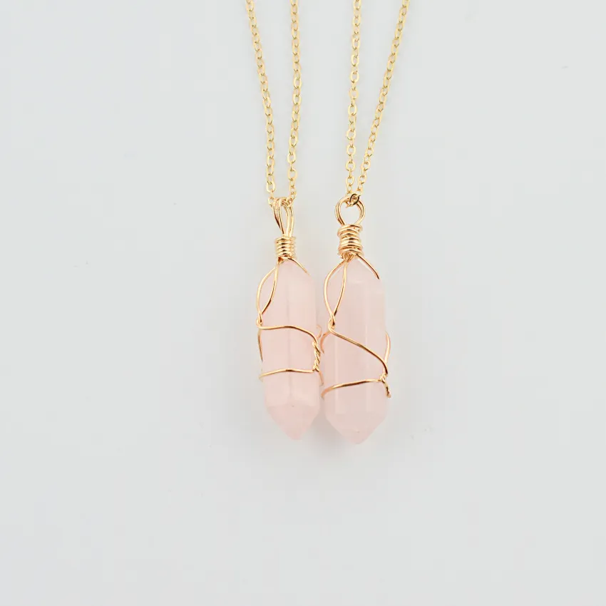 Geometric Hexagonal Column Quartz Necklace Pendant Natural Stone Bullet Crystal