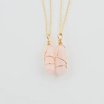 Geometric Hexagonal Column Quartz Necklace Pendant Natural Stone Bullet Crystal
