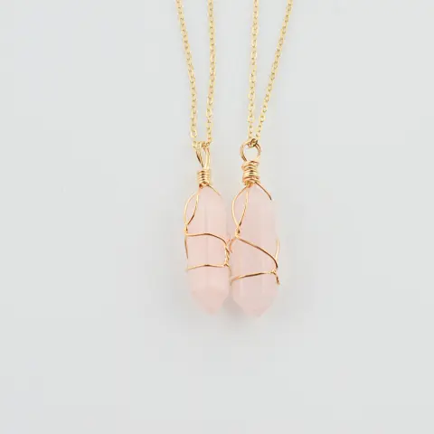 Geometric Hexagonal Column Quartz Necklace Pendant Natural Stone Bullet
