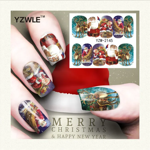 Red snowflake deer snowman nail sticker Yzw2145 - Shop at LoveMi