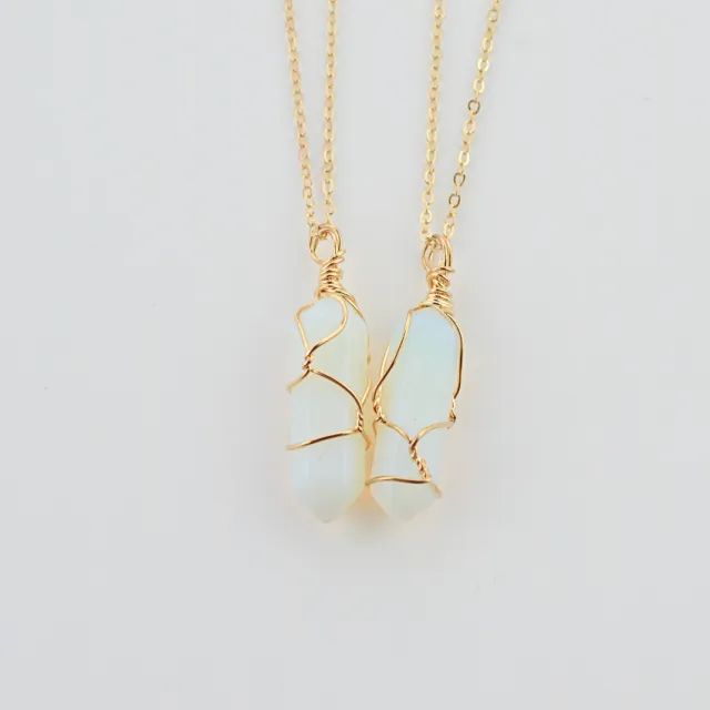 Geometric Hexagonal Column Quartz Necklace Pendant Natural Stone Bullet Crystal Opal - Shop at LoveMi