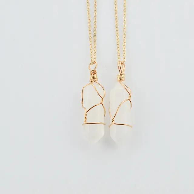 Geometric Hexagonal Column Quartz Necklace Pendant Natural Stone Bullet Crystal White - Shop at LoveMi