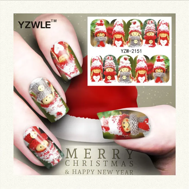 Red snowflake deer snowman nail sticker Yzw2151 - Shop at LoveMi