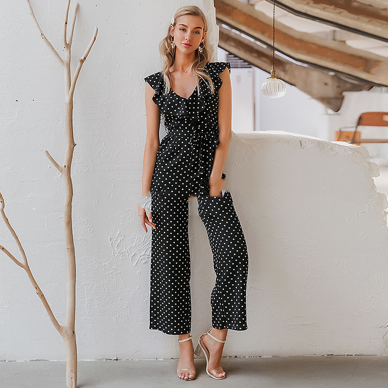 Title 3, Simple Elegant Polka Dot Print Women Jumpsuits