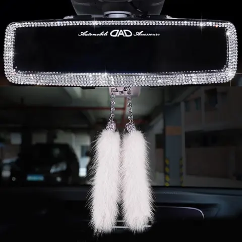 Car Interior Rearview Mirror Decor Charm Crystal Bling Diamond