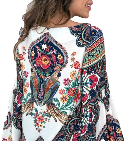 Round Neck Lantern Sleeve Shirt