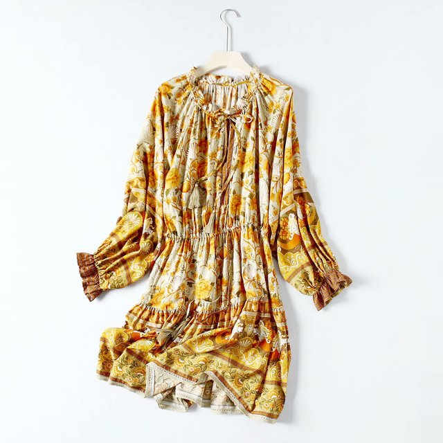 Printed V-Neck Long-Sleeve Maxi Dress, picture 5 of 5