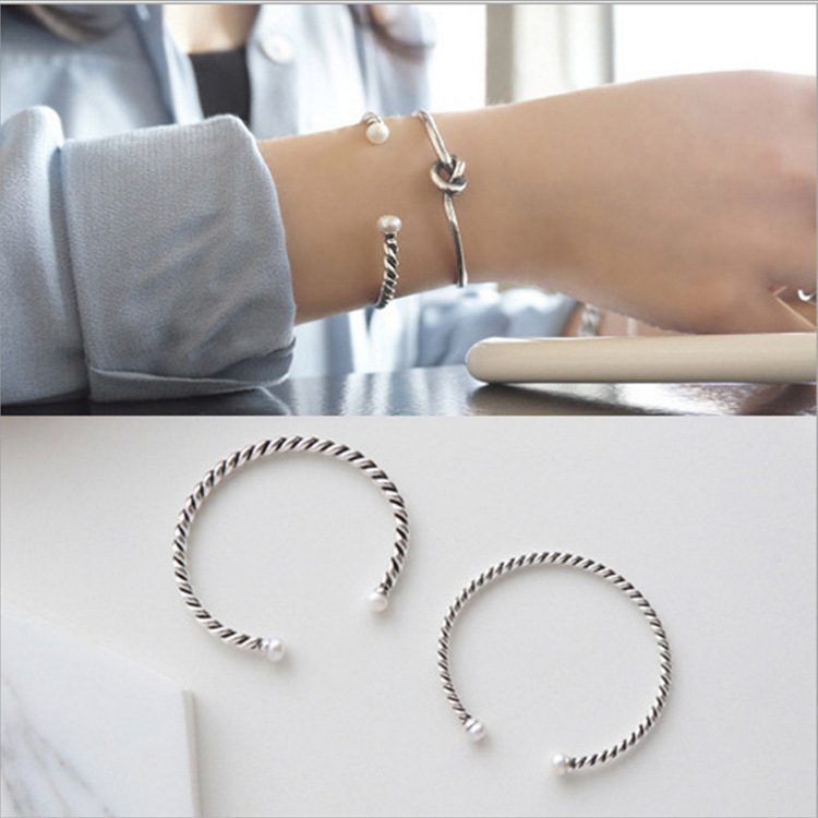 Thai vintage Thai silver style twist pearl bracelet