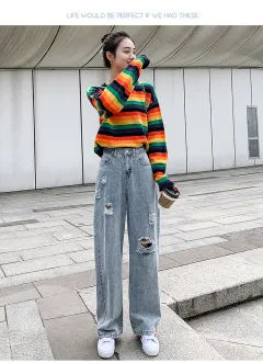 Loose ripped jeans - Retro Blue - View 1