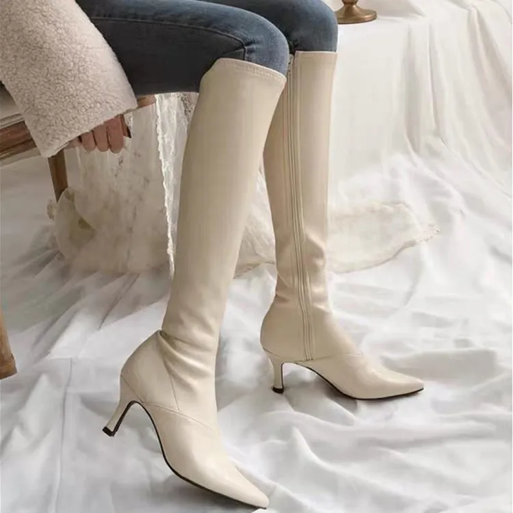 Pointed toe stiletto high boots - Beige