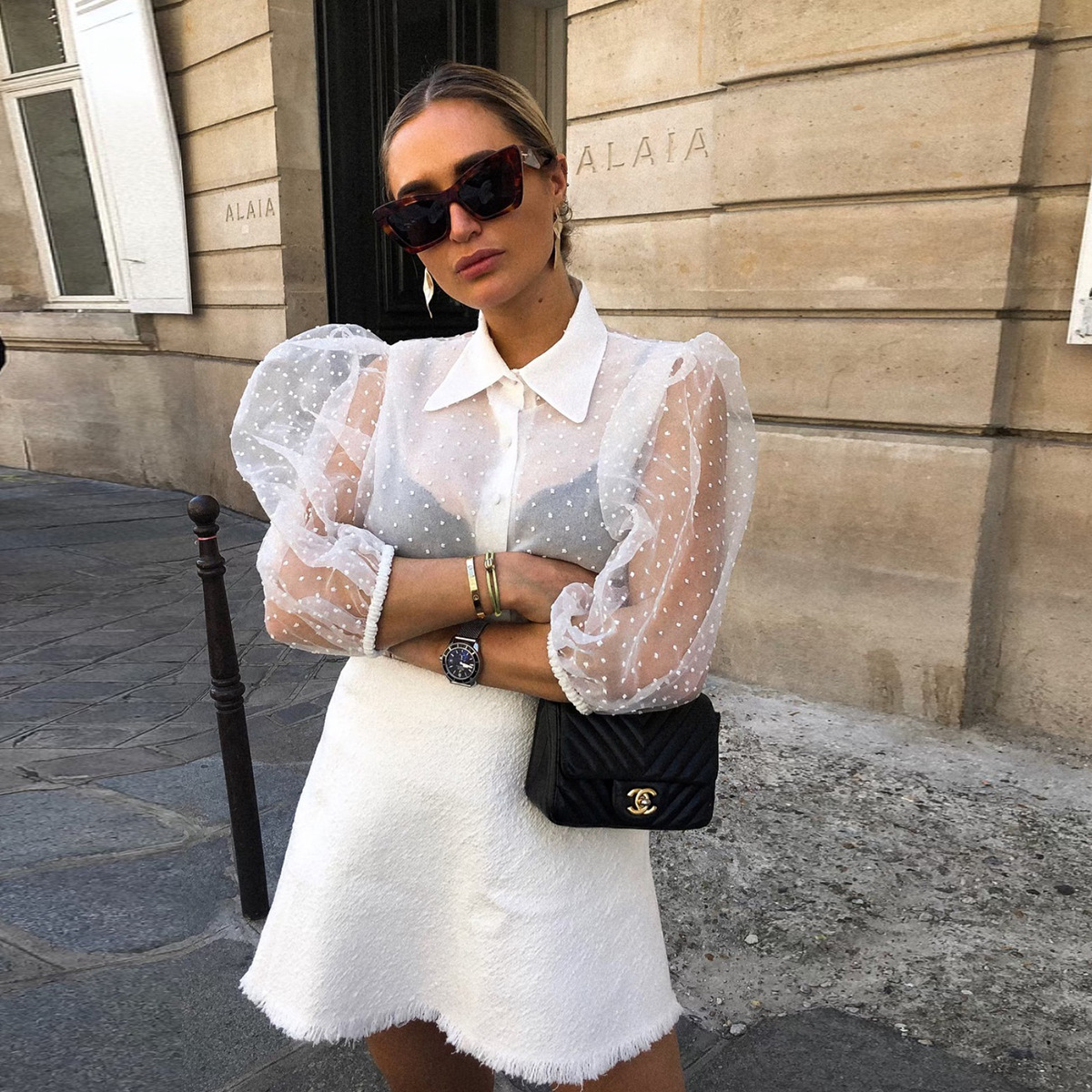 Chiffon Dot Snowflake Encrypted Perspective Shirt