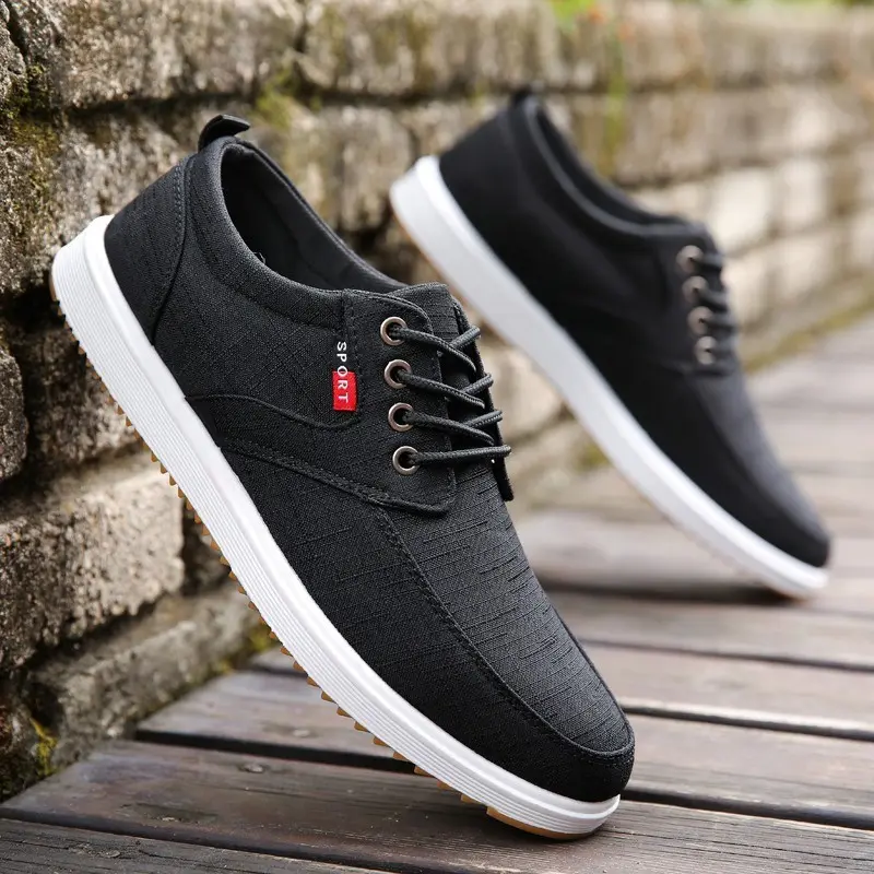 Men's Lace-up Canvas Shoes Casual Men Breathable Walking Flats