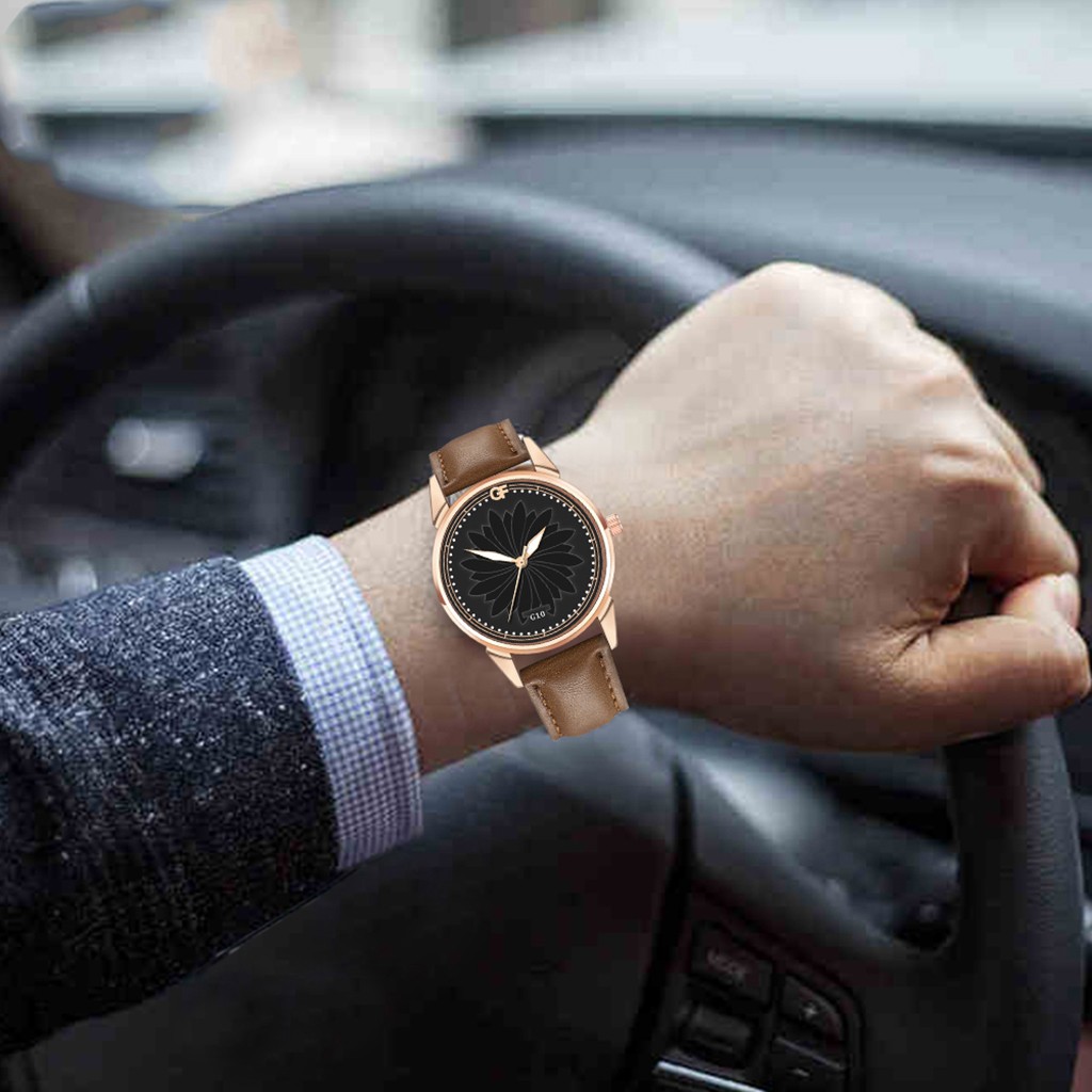 GF stainless steel leather quartz watch