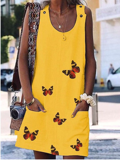 Butterfly Print Sleeveless Women's Vest Dress