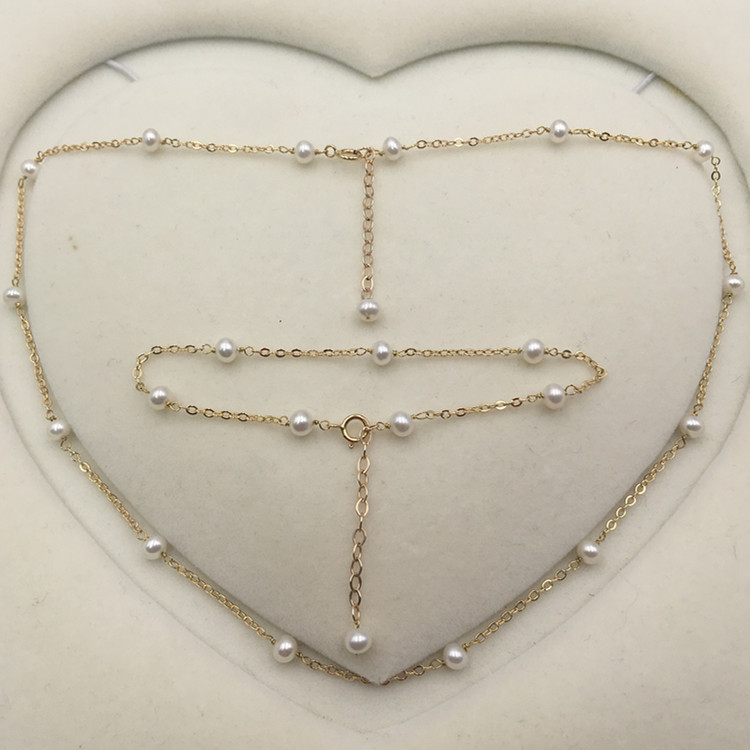 Natural Pearl 14K Gold Injection Chain