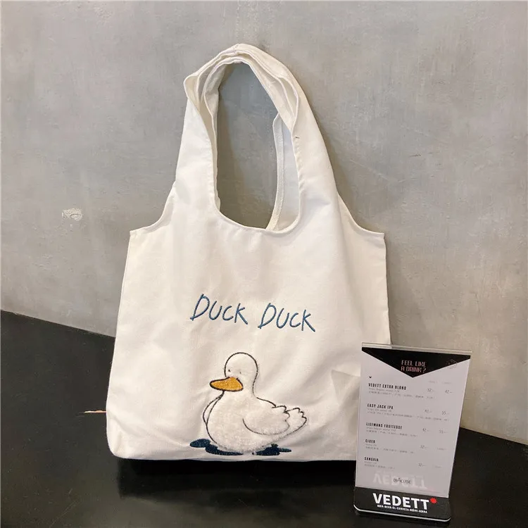 Cute duck Japanese cartoon tote bag - White