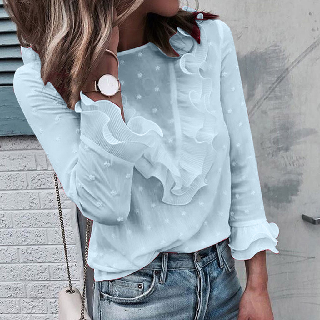 Polka-dot lace round neck button long