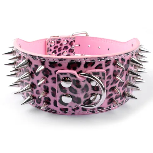 PU Leather Big Dog Collar Pink Leopard Print - Shop at LoveMi