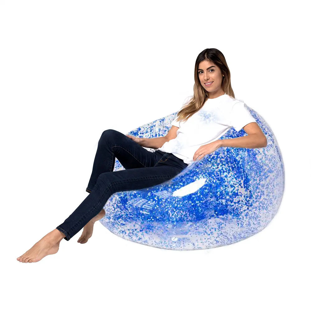 Transparent sequin inflatable home lazy sofa - Blue